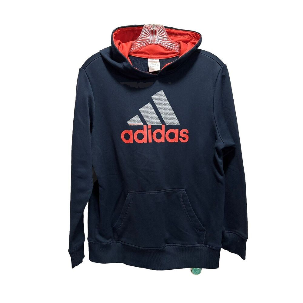 Adidas Youth Navy/Red Pullover Logo Long Sleeve Hoodie Size Large Pocket‎
